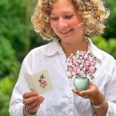 Freshcut Paper Pop Up Cards, Mini Cherry Blossoms, 6 Inch Mini Sized Forever Flower Bouquet 3D Popup Greeting Cards, Birthday Cards, Valentine's Day Card, Blank Notecard & Envelope - Image 2