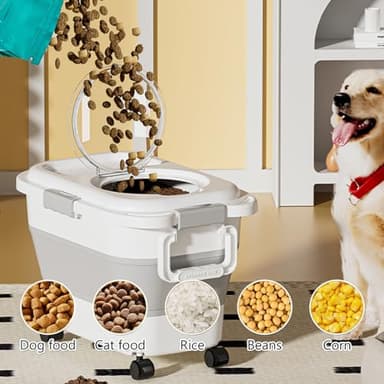 SEWIU Dog Food Storage Container 2PCS*18LB,Collapsible Dog Food Container with Travel Silicone Bowl and Scoop for Dog/Cat/Bird Food/Cat litter,Keep Dry Food Fresh,Easy to Move.(Green+Brown) - Image 6