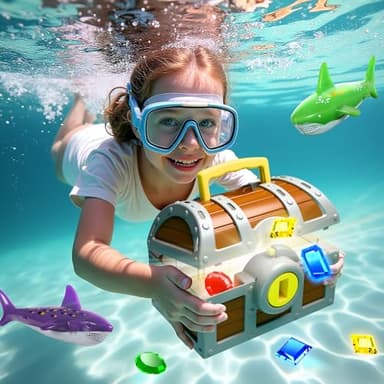 Pool Wave Kids Diving Pool Toy, Large Treasure Chest Water Dive Game W/Keys Gems Fish, Toddler Outdoor Swimming Treasure Box Playset, Fun Summer Swim Party Gifts 3 4 5 6 7 8 10 12 Year Old Boy Girl - Image 8