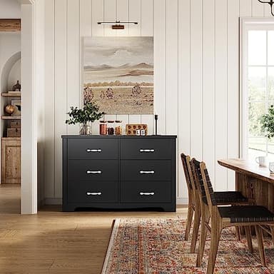 LINSY HOME 6 Drawer Dresser, Black Dresser for Bedroom, Modern Double Dresser Organizer, Black Wood Dresser Chest of Drawers for Living Room,Entryway and Hallway - Image 7
