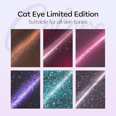modelones Cat Eye Gel Nail Polish Set, 6 Colors Coloful Neon Galaxy Champagne Lake Blue Grape Purple Gold Brown Hot Pink 9D Glassy Cat Eye Glitter Gel Polish with Magnet LED Soak Off Manicure Gift - Image 6