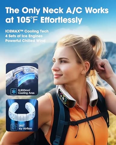 RANVOO No.1 AI Cooling A/C AICE 3 AI Neck Air Conditioner 7000mAh 30H [Full-body Cooling] [Health Monitor] Personal Neck Fan Cooler Rechargeable Wearable Music Call Gift [No Stand Version], Ice White - Image 2