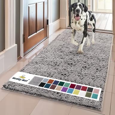 Muddy Mat® Shown on TV – Super Absorbent Microfiber Dog Door Mat for Muddy Paws, Non-Slip Washable Pet Rug, Quick Dry Chenille Entryway Carpet, Machine Washable Indoor Outdoor mat, Grey 60"x24" - Image 1