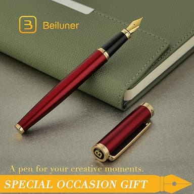 BEILUNER Red Fountain Pen,Stunning Luxury Pens with 24K Gold Finish, Gorgeous 24K Gilded Nib(Fine), Trustworthy Pen Gift for Men&Women -Ink Converter-Elegant,Graduation,Office,Nice Pen for Writing - Image 7