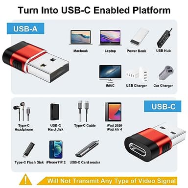 BaseNew USB to USB C Adapter 6 Pack,USB A to USB C Adapter,USBA Male OTG Adapters,USBA to USBC Converter for iPhone 16 15 14 13,MacBook,iPad,AirPods,Charger,Red - Image 2