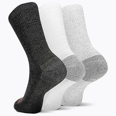 Merrell Unisex Adult Mens And Women's Recycled Everyday Half Cushion - 3 Pair Pack Repreve Hiking Arch Support Breathable Mesh Casual Sock, Crew - Gray Assorted, Medium-Large US - Image 2