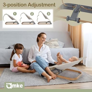 AMKE CooCon Baby Bouncer,Ergonomic Bouncer Seat for Babies with 3 Recline Positions,Portable Newborn Bouncer Seat, Mesh Design Bouncers for Infants,Beige - Image 3