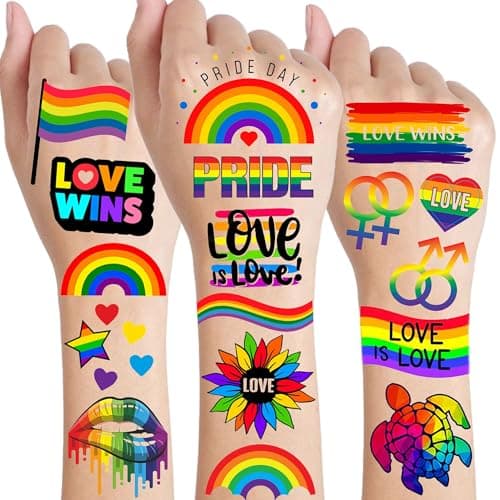 24 Sheets Pride Tattoos Temporary, Bulk Temp LGBT Rainbow Gay Pride Face Tattoos Sticker, Rainbow Flag Temporary Tattoos for Women Men Adult, Pride Equality Parades Celebration Rave Party Accessories - Image 1