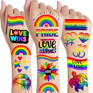 24 Sheets Pride Tattoos Temporary, Bulk Temp LGBT Rainbow Gay Pride Face Tattoos Sticker, Rainbow Flag Temporary Tattoos for Women Men Adult, Pride Equality Parades Celebration Rave Party Accessories - Image 1