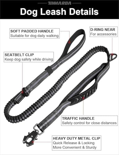 Heavy Duty Dog Leash, 4-6FT Shock Absorbing Dog Leashes with Traffic Handle and Comfortable Padded Handles, Advanced Easy Metal Clip, No Pull Reflective Leash for Medium Large Dogs That Pull (Black) - Image 7