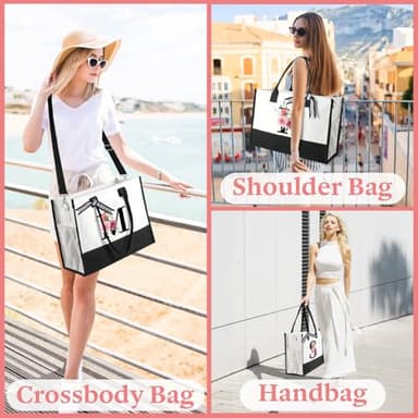 TRSODD Birthday Gifts for Women Mothers Day Gifts for Mom Wife Grandma Daughter Sister Friends Graduation Initial Tote Bag with Adjustable Shoulder Strap and Makeup Bag J - Image 5