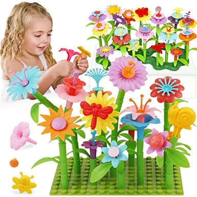 IQKidz 3-6 Years Old Toddler Toys - Flower Garden Building Toy with Insect Pegs, Educational Activity Gifts for Girls Preschool-Kindergarten, 153Pcs STEM Stacking Pretend Play Set - Image 1