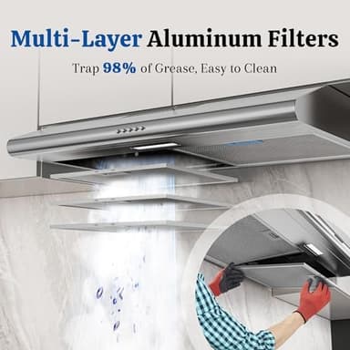 FIREGAS Under Cabinet Range Hood 30 Inch, Ducted/Ductless Convertible Kitchen Vent Hood with 250 CFM, Stainless Steel, 3-Speed Exhaust Fan, Energy-Efficient LED Lights for Stove Ventilation - Image 4