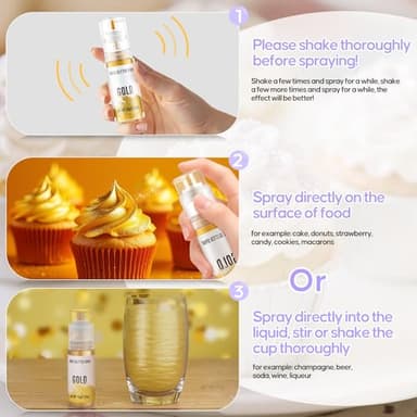 Edible Glitter Spray,2 Colors Iridescent & Iridescent Gold Food Grade Edible Glitter Set for Drink Cake Beverages,Cupcakes,Cake Pops and Cookies Decorating - Image 3