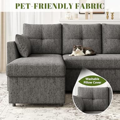 Huatean Home Oversized Sleeper Sofa Couch, 110 inch 2 in 1 Pullout Couch Bed with Double Storage Chaise, Sectional Sleeper Sofa Bed with Side Pocket for Living Room, Dark Grey - Image 8