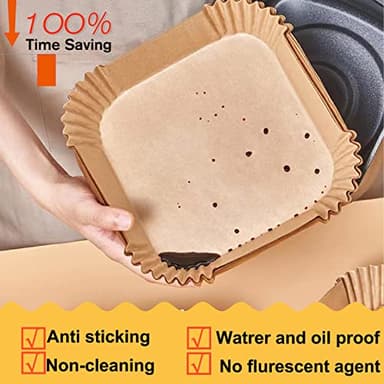 Air Fryer Liners Disposable 9 Inch, 9 inch Air Fryer Liners 125 Pcs Large Square Air Fryer Paper Liners for 5QT 6qt 8QT Air Fryer, Non-stick Parchment Paper for Frying, Baking - Image 5