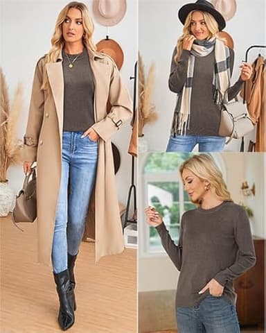 Arach&Cloz Womens 2025 Long Sleeve Sweaters Work Formal Halloween Winter Early Fall Fashion Tops Shirts Teacher Crew Neck Business Casual Dressy Black White Business Outfits Clothes (A-Coffee,S) - Image 6