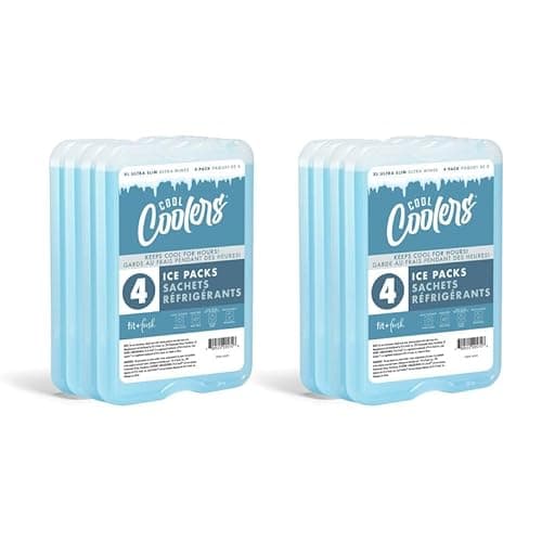 Cool Coolers by Fit + Fresh, Reusable & Long-Lasting XL Slim Ice Packs, Cold Packs for Lunch Boxes, Ice Packs for Lunch Bags. Cooler Accessories for Camping, Beach, Lunch, and Work, 8PK, Clear Blue - Image 1