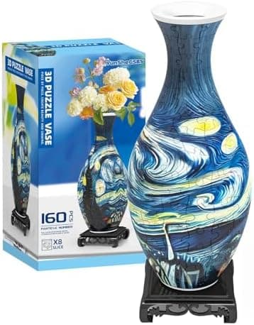 3D Puzzles Vase for Adults, Crafts for Adults, 160 Pieces Plastic DIY Unique Flower Vase with LED Light House Warming Gift Birthday Gifts for Flower Arrangements and Home Decor (Blue - Image 3