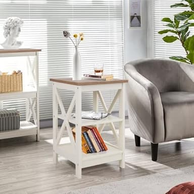 PHI VILLA End Table Living Room Set of 2, Farmhouse Bed Side Table Nightstands for Bedroom, Ivory White Small Side Table - Image 4