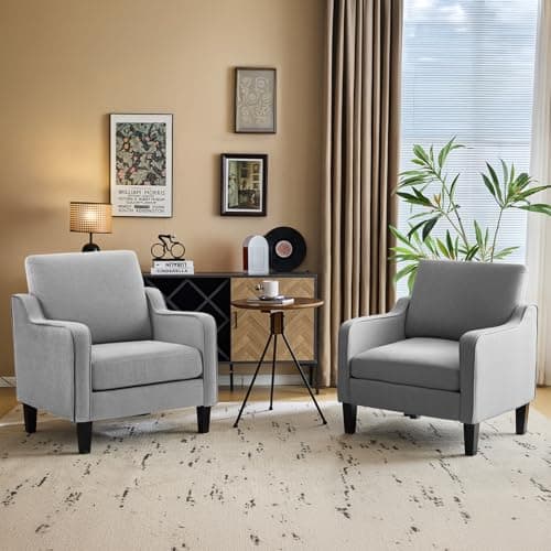 VINGLI Modern Accent Chairs Set of 2, Grey Living Room Chairs Comfy Armchair for Bedroom, Upholstered Sofa Chair Reading Chair for Small Spaces, Apartment, Waiting Room - Image 1