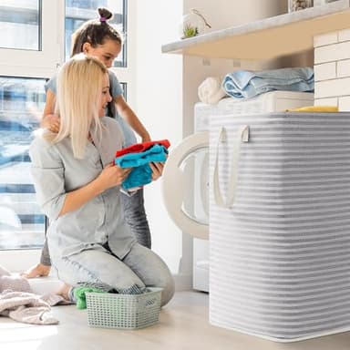 Lifewit 2 Pack Laundry Hamper Large Collapsible Laundry Baskets, Freestanding Waterproof Clothes Hamper with Easy Carry Handles in Laundry Room Bedroom Bathroom College Dorm for Adults, Grey, 2 x 80L - Image 8