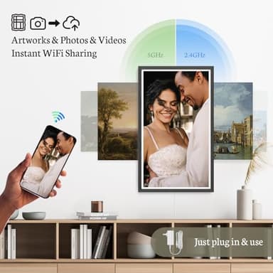 BSIMB 32 Inch Large Digital Picture Frame, Touchscreen 64GB 1920x1080 FHD WiFi Photo Frame Electronic Display Remote Control, Share Pictures/Videos via App/USB/SD Easy Setup Gifts for Mom, Black Wood - Image 2