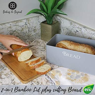 Baking & Beyond Space-Saving Bread Box with Bamboo Cutting Board Lid,13"x7.5"x5" for Kitchen Countertop, Bread Storage Container Holder, Bread Keeper Bin - Fresh Loaves - Image 4