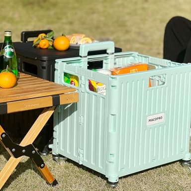 MACOPRO Folding Utility Cart Portable Rolling Crate Handcart Shopping Trolley Collapsible Tool Box, with Lid, Basket on 4 Rotate Wheels, for Grocery, Office, Teacher, Travel Shop Move Luggage (Green) - Image 9