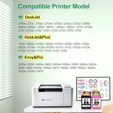 67XL Ink Cartridges Black/Color Combo Pack Replacement for HP Ink 67 67XL HP Printer Ink for DeskJet 2755e 2855e 2700 2800e 4100 4255e 4155e 2700e 2734e Envy 6055e 6000 6455e 6400 Printer Ink HP 67 - Image 3