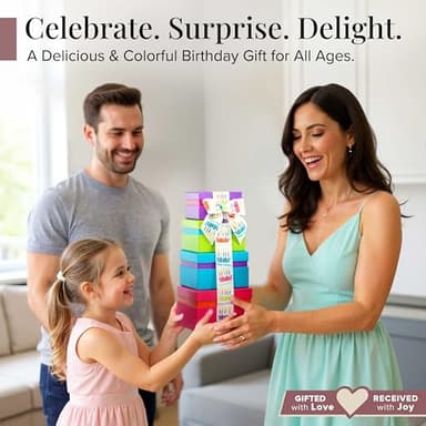 Broadway Basketeers Birthday Gift Basket Tower - Birthday Snack Box with Sweet and Savory Treats for Men, Women, & Kids - Image 2