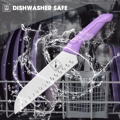 imarku Kitchen Knife Set, Sharp Knives Set with Built-in Sharpener, Stainless Steel Block Knife Set and Non-Slip Ergonomic Handle, Dishwasher Safe, 14 PCS Professional Knife Set for Gift, Lavender - Image 4