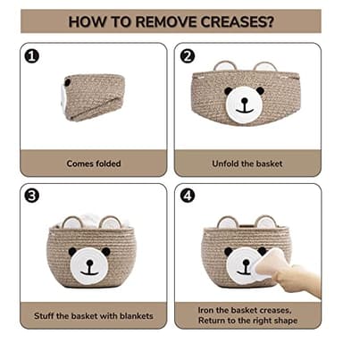CherryNow Baby Basket for Nursery, Bear Gift Baskets for Kids, Baby Shower Basket with Handles, Small Cute Animal Baskets, Light Brown, 10.5"D x 8.5"H - Image 8