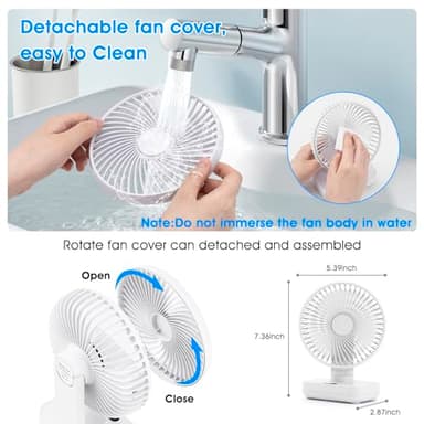 Digibond Oscillating Table Fan Small Oscillating Fan for Bedroom/Indoor/Outdoor Ultra Quiet Mini Desk Fan Auto 90° Rotated 4 Speeds 5in Wall Mounted Cordless Portable Rechargeable (White) - Image 5