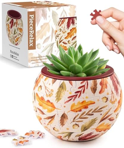 PieceRelax 3D Puzzle Planter 80 Pieces - Flower Pot - Dancing Leaves in Fall, Home Decor Flower Pots for Indoor Cactus, Succulents Pots [K1108] - Image 1