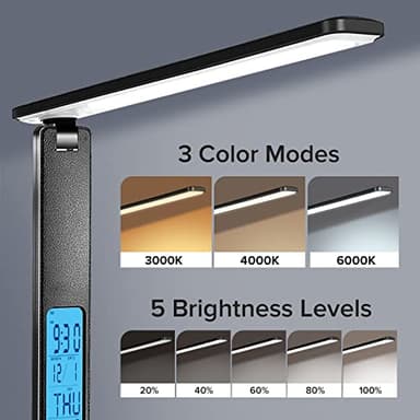 LAOPAO Desk Lamp with Wireless Charger: USB Charging Port, Table Lamp with Clock, Desk Lamps for Home Office College Dorm Room Essentials - Image 2