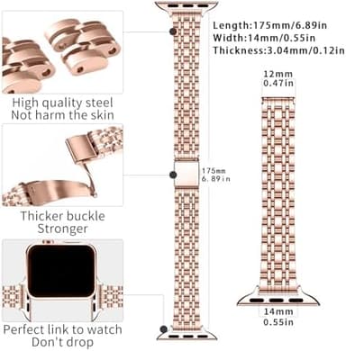 Slim Watch Band Compatible with Apple Watch 41mm 45mm 42mm 44mm 40mm 38mm Metal Stainless Steel Watchband Suitable for iWatch 10/9/8/7/6/5/4/3/2/1/SE Series Women Luxury Strap - Image 5