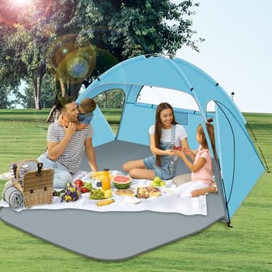 Hoeada Beach Tent Sun Shelter, Beach Shade Tent with UPF 50+ UV Protection for 2-3 Person, Portable & Easy Setup Cabana, 3 Roll Up Doors & 8mm Fiberglass Rods, Carry Bag Included - Image 2