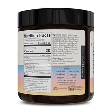 Live Conscious Beyond Brew - Coffee Alternative - Low Caffeine - Mushroom Complex w/Lion’s Mane, Reishi, Cordyceps & Chaga for Sustained Focus, Energy & Immunity - w/Prebiotics & Probiotics - 30 - Image 3