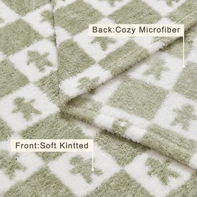 EMME Checkered Blanket Twin Size - 60"x80" Green Knit Blanket Soft Fluffy Patterned Throw Blankets for Couch, Sofa, Chair, Bed, Camping, Picnic, Travel - Image 6