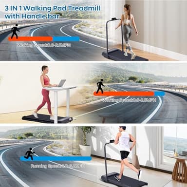 Treadmill with Handles, Folding Foldable Electric Treadmills for Home Small, 3.0HP Walking Pad Treadmills with Handle Bar, 3 in 1 Under Desk Treadmill with Remote Control, LED Display, 300LBS Capacity - Image 2