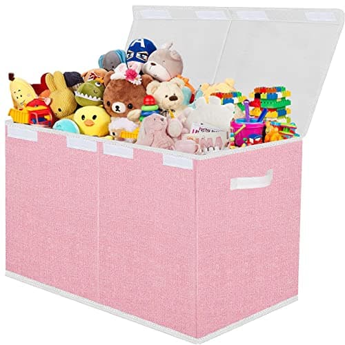 Pantryily Toy Storage Box for Girls, Large Kids Toy Chest Boxes Organizers and Storage with Lids & Handles for Nursery,Playroom 24.5"x13"x16"(Pink) - Image 1