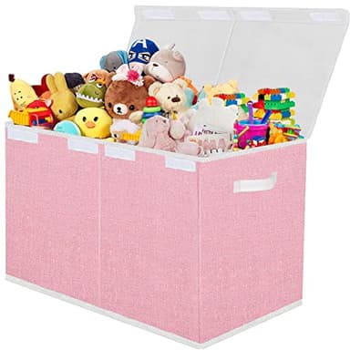 Pantryily Toy Storage Box for Girls, Large Kids Toy Chest Boxes Organizers and Storage with Lids & Handles for Nursery,Playroom 24.5"x13"x16"(Pink) - Image 1