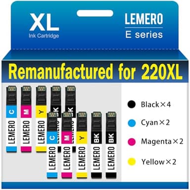 LEMERO Remanufactured for 220XL Ink Cartridges Replacement for Epson 220 220XL Ink Cartridges for Epson WF-2760 WF-2750 WF-2630 WF-2650 WF-2660 XP-320 XP-420 (4 Black 2 Cyan 2 Magenta 2Yellow) 10 Pack - Image 1