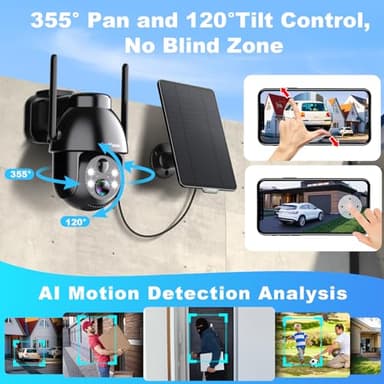 Solar Security Cameras Wireless Outdoor, 2K PTZ WiFi 3MP Indoor Security Camera for Home with Spotlight, PIR Motion Detection,Siren, Color Night Vision, 2-Way Talk, SD/Cloud Storage - Image 4