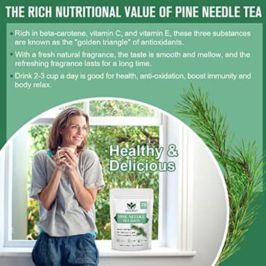 Pine Needle Tea Bags - Organic Dried Pine Needle Herbal Tea for Immune Support & Antioxidant, Caffeine Free, Natural Suramin, 20 Tea bags - Image 6