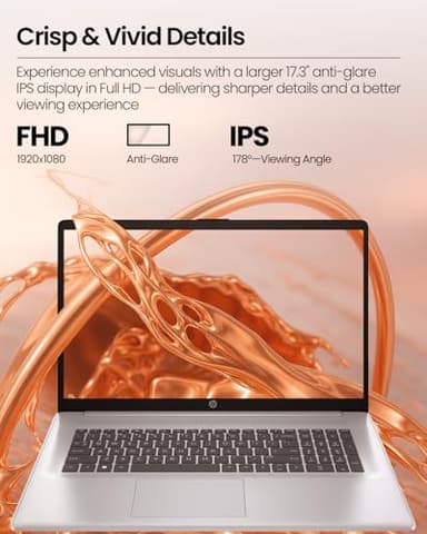 HP 17.3" Laptop Computer for Business and Students - AMD Ryzen 5 7430U, Full HD 300 Nits IPS Display, Webcam, Wi-Fi 6, Windows 11 Pro & Office Pro Lifetime, W/External CD/DVD Drive, 32GB RAM + 1TB SSD - Image 3