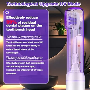 Metal Electric Toothbrush with UV Mode, Vibration and Oscillation Electric Toothbrush for Adults, 6 Brush Heads & Travel Case & Dust Cover, 5 Modes & Built in Timer, One Charge Last 120 Day（Sliver） - Image 2