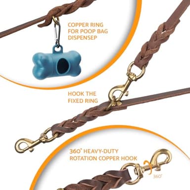 Leather Dog Leash 6ft x 3/4 inch,Heavy Duty Dog Training Leash,Strong Durable Genuine Leather Braided Dog Leash,Soft and Comfortable Dog Leashes for Medium and Large Dogs,Brown - Image 4