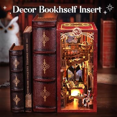 Fsolis Book Nook Kit, DIY Miniature Room House Kit 3D Wooden Puzzle Craft Kit for Adults Decorative Bookend Bookshelf Bookcase Nook Decor Gifts for Women Teens and Book Lovers (Flam Common Room) - Image 4